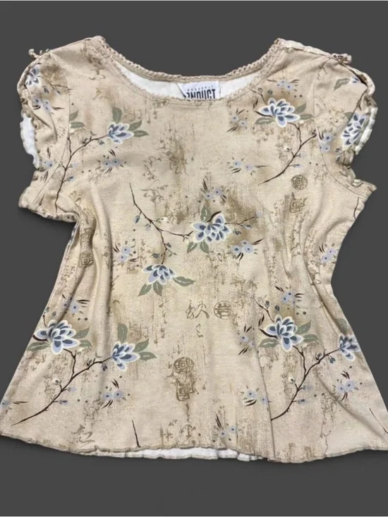 VTG Disorderly Conduct Y2K Floral Calligraphy Lettuce Edge Top - Picture 1 of 4